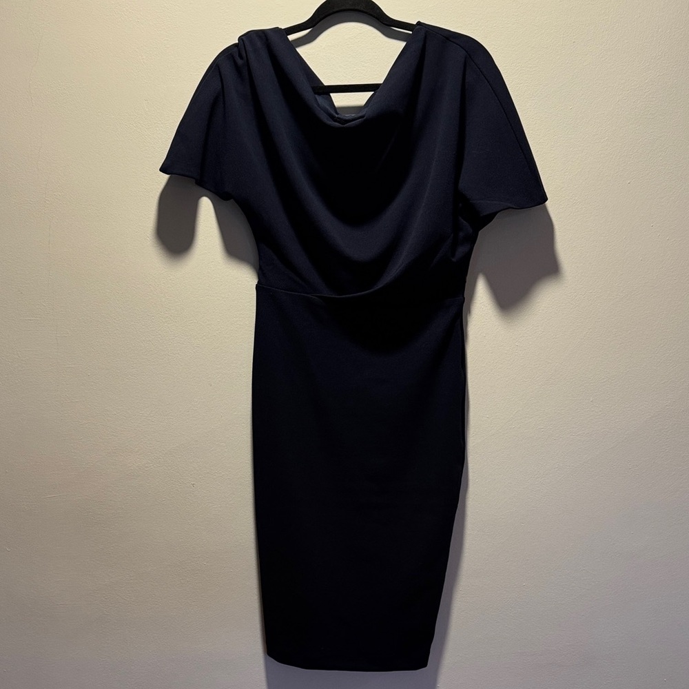 Navy Midi Dress with Cowl Neck